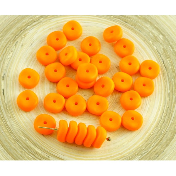 20pcs Mat Orange Halloween Agité Plat Rond de Disque Un Trou de Verre tchèque Perles de Disque Ronde - Photo n°1