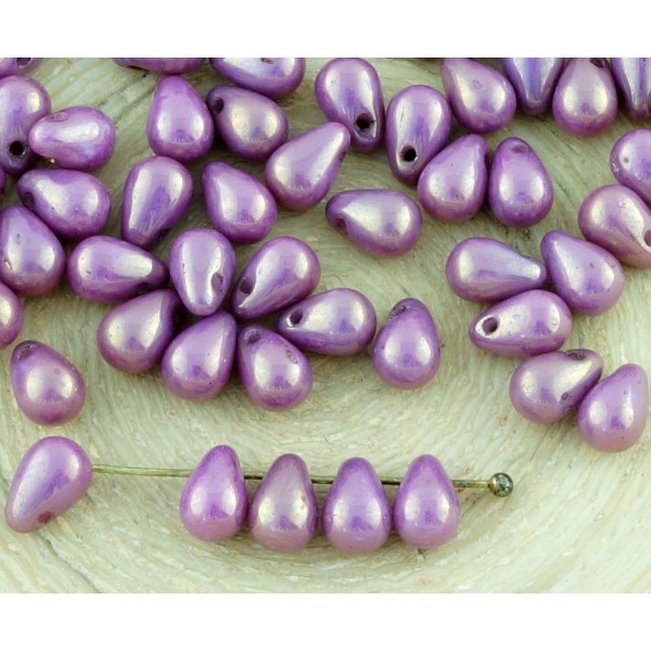 40pcs Opaque Violet Or Lustre Petite Larme de Verre tchèque Perles de 4 mm x 6 mm - Photo n°1