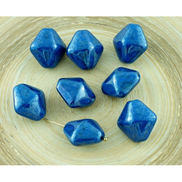 Lustre Bleu Verre tchèque Losange Bicone Perles de Bohème 15mm x 10mm 4pcs - Photo n°1