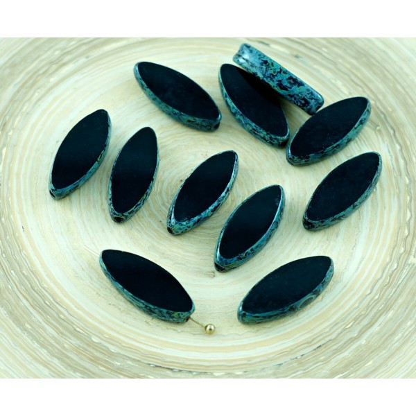 6pcs Picasso Noir Rustique Plat Ovale Pétale de la Fenêtre de la Table de Coupe tchèque Perles de Ve - Photo n°1