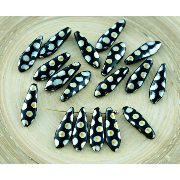 30pcs Noir Opaque Marea Points en Verre tchèque Poignard Perles Feuille Plate de 5 mm x 16mm - Photo n°1