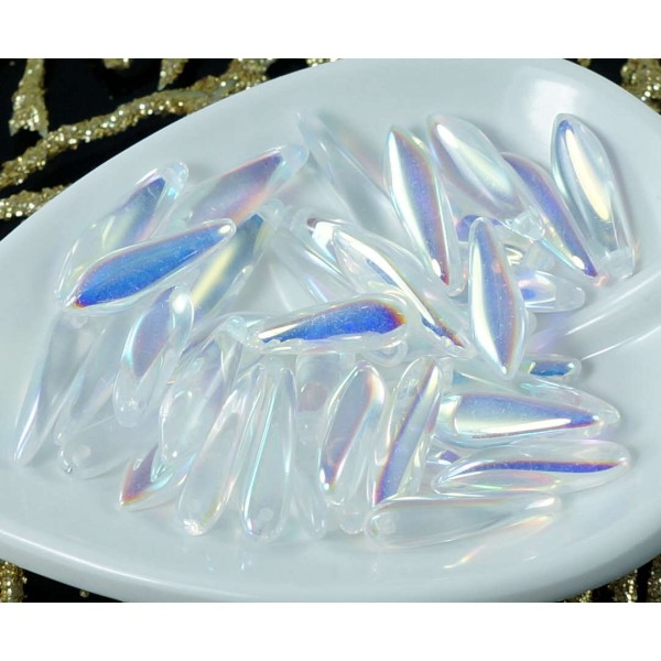 30pcs Crystal AB Verre tchèque Poignard Perles Feuille Plate de 5 mm x 16mm - Photo n°1
