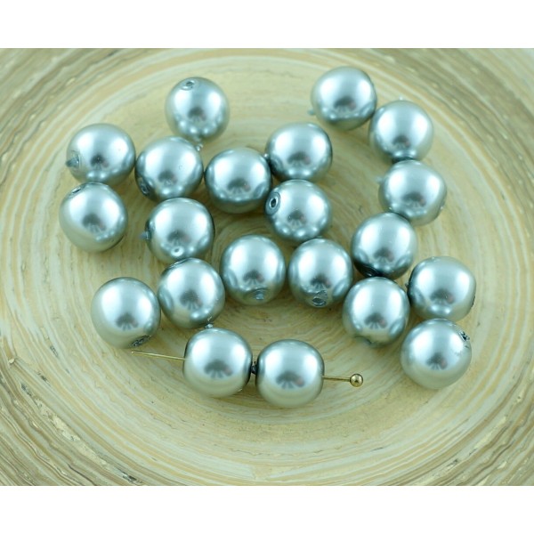 20pcs Argent Imitation de Perles de Verre tchèque Perles Rondes 8mm - Photo n°1