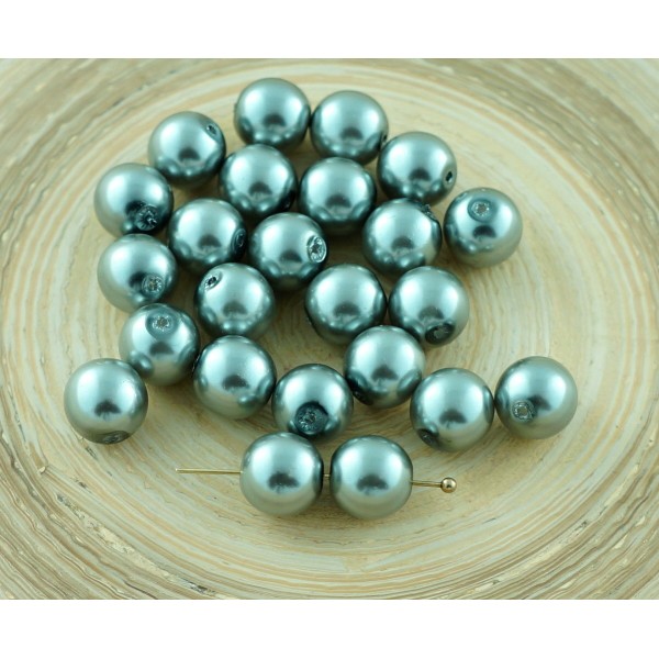 20pcs Argent Foncé Imitation de Perles de Verre tchèque Perles Rondes 8mm - Photo n°1