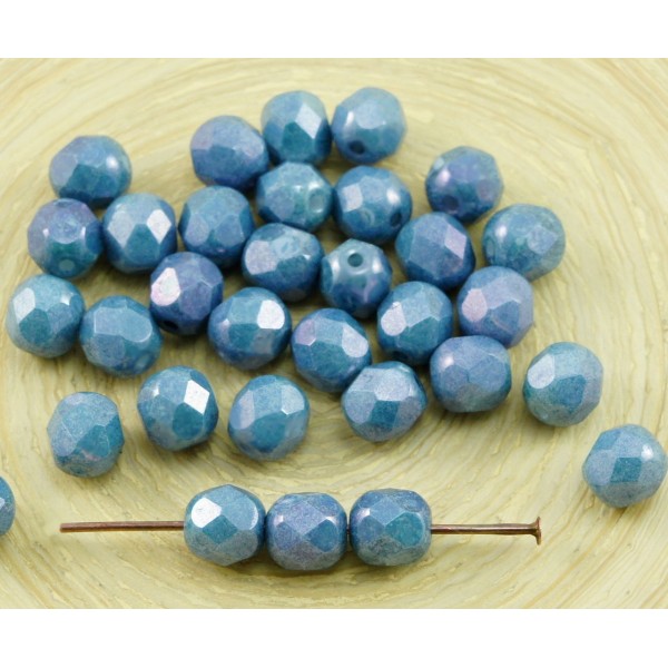40pcs de Craie Grise Bleu Lustre Verre tchèque Ronde à Facettes Feu Poli Perles de 6mm - Photo n°1