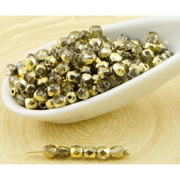 100pcs Crystal Metallic Gold Demi-Rond à Facettes Feu Poli Verre tchèque Perles de Petit Écarteur 3m - Photo n°1