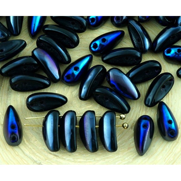 30pcs Noir Métallique Opaque Blue Flare Flare PRECIOSA Piment 2 Deux Trous tchèque Perles de Verre 1 - Photo n°1