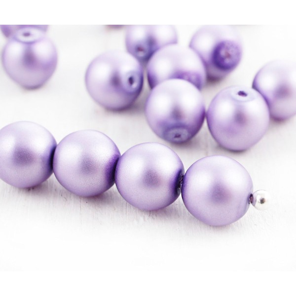 40pcs Violet clair Mat Imitation de Perle Ronde Druk Entretoise de Semences de Verre tchèque Perles - Photo n°1