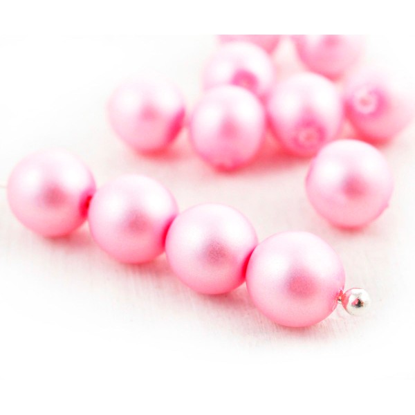 40pcs Rose Mat Imitation de Perles Rondes Druk Entretoise de Semences de Verre tchèque Perles de 6mm - Photo n°1