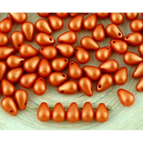 40pcs d'Or Brillent Orange Nacré Halloween Petite Larme de Verre tchèque Perles de 4 mm x 6 mm - Photo n°1
