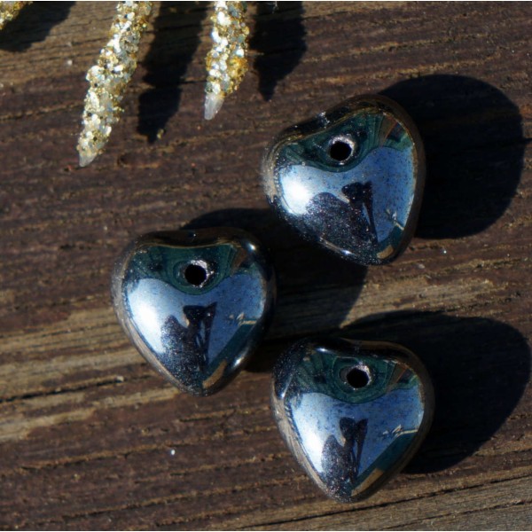 Metallic Dark Silver Verre Coeur de Perle de Cœur en Argent Perles de Valentine Perles en Argent de - Photo n°1