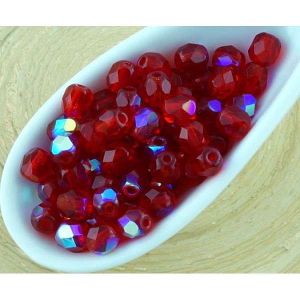 100pcs Cristal Rouge Rubis Clair Ab Demi-Rond à Facettes Feu Poli Petite Entretoise tchèque Perles d - Photo n°1