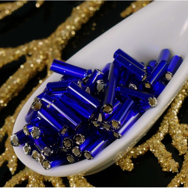 20 g de Bleu d'Argent Bordée de Verre tchèque Bugle Perles de rocaille en Verre, de Perles de Bugle - Photo n°1