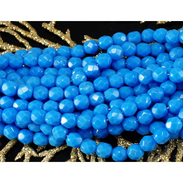 Bleu Opaque tchèque en Verre à Facettes Perles Rondes d'Incendie Poli 6mm 40pcs - Photo n°1