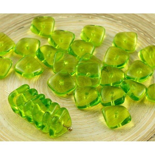 20pcs Cristal d'Olivine, Plates, Vert Agité Carré Puce Rondelle de Verre tchèque Perles de 10mm x 4m - Photo n°1