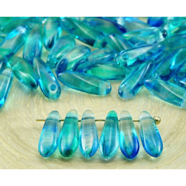 50pcs Crystal Bleu Turquoise arc-en-ciel Petit Poignard à Plat de Feuilles de Verre tchèque Perles 1 - Photo n°1