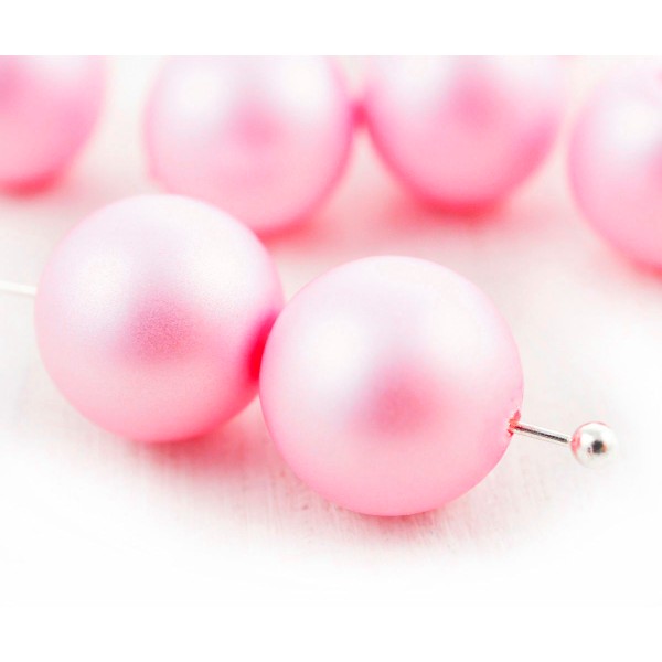 8pcs Rose Mat Imitation de Perles Rondes Pressé Druk de Grands tchèque Perles de Verre de 10mm - Photo n°1