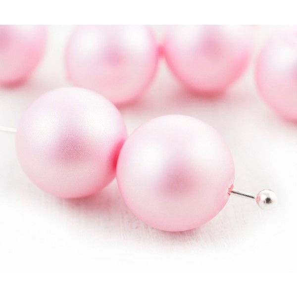 8pcs Lumière Rose Mat Imitation de Perles Rondes Pressé Druk de Grands tchèque Perles de Verre de 10 - Photo n°1