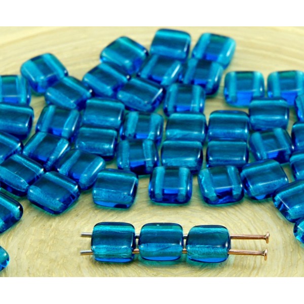 40pcs Cristal Capri Bleu, Plat Carré 2 Deux Trou de Verre tchèque Perles de 6mm - Photo n°1