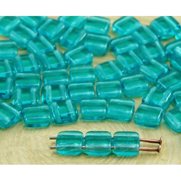 40pcs Crystal bleu Turquoise Vert Bleu Plat Carré 2 Deux Trou de Verre tchèque Perles de 6mm 2 - Photo n°1