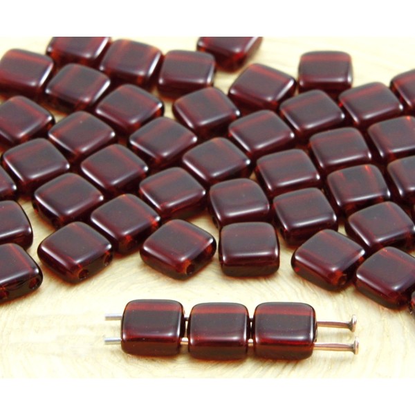 40pcs Crystal Dark Rouge Grenat Tuile Plate Carrée 2 Deux Trou de Verre tchèque Perles de 6mm 4 - Photo n°1