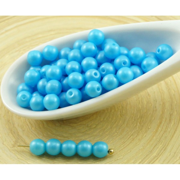 100pcs Perles Brillent Aqua Light Bleu Turquoise Ronde Druk Verre tchèque Pressé Perles de Petite En - Photo n°1