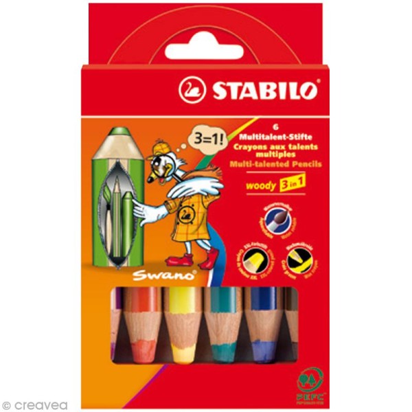 Crayon de couleur STABILO Woody - Pochette de 6 crayons - Photo n°1
