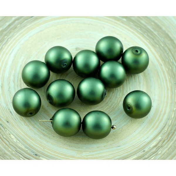 10pcs Perle d'Imitation Mat Vert Olive en Verre tchèque Perles Rondes 10mm - Photo n°1