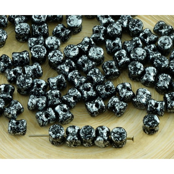 60pcs Opaque Jet de Granit Noir Argent Tweedy Patine Repéré Pellet tchèque Perles de Verre tchèque P - Photo n°1