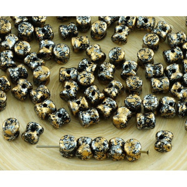 60pcs Opaque Jet de Granit Noir Or Argent Tweedy Patine Repéré Pellet tchèque Perles de Verre tchèqu - Photo n°1