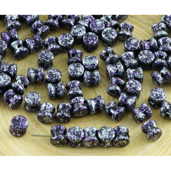 60pcs Opaque Jet de Granit Noir Pourpre Violet Argent Tweedy Patine Repéré tchèque Perles de Verre t - Photo n°1