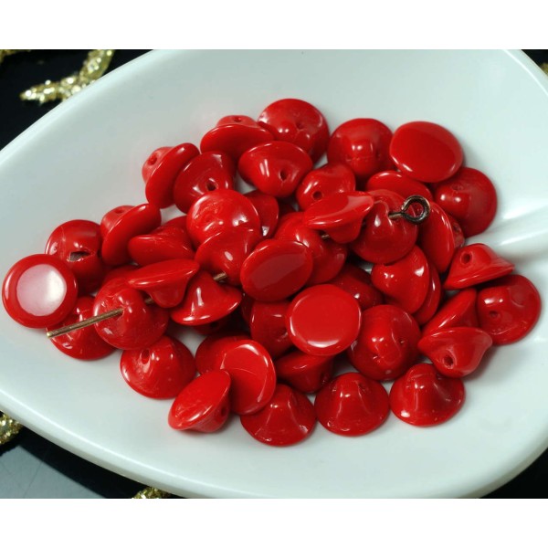 Opaque Rouge Verre tchèque Pin de Bouton de Perles Rondes Plates Tissage 7mm x 4mm 40pcs - Photo n°1