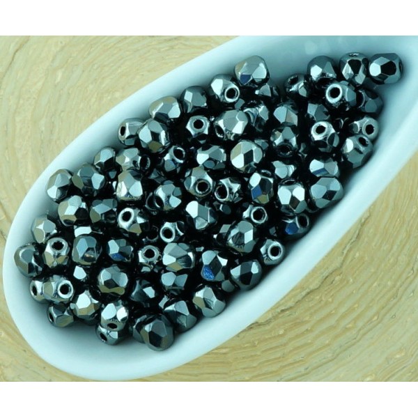 100pcs Metallic Dark Silver Ronde à Facettes Feu Poli Petite Entretoise de Verre tchèque Perles de 3 - Photo n°1
