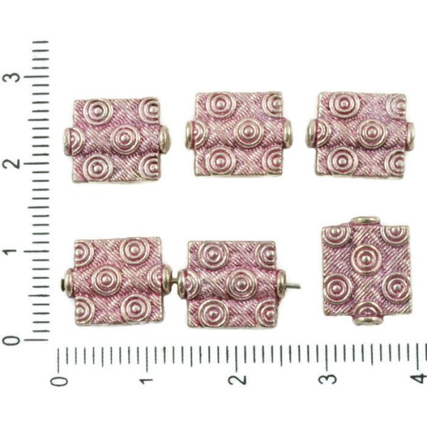 12pcs Antique Ton Argent Valentine Rose Patine de Lavage à Plat Rectangle Tube Cercle Rayé Perles de - Photo n°1