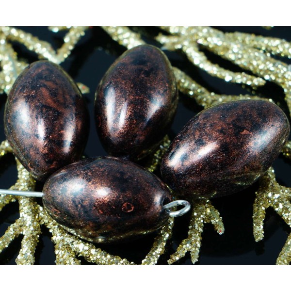 Bronze Travertin Noir Verre tchèque Tube Ovale Grand d'Olive Perles Halloween 18mm x 11mm 4pcs - Photo n°1