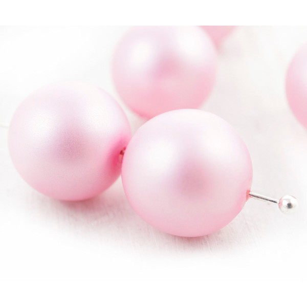 4pcs Lumière Rose Mat Imitation de Perles Rondes Pressé Druk Chunky Grand Grand Verre tchèque Perles - Photo n°1