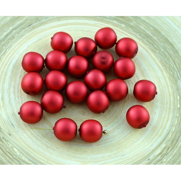 20pcs Mat Rouge Imitation de Perles de Verre tchèque Perles Rondes 8mm - Photo n°1