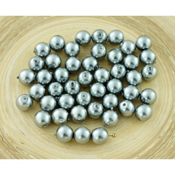 40pcs Argent Imitation de Perles de Verre tchèque Perles Rondes 6mm - Photo n°1
