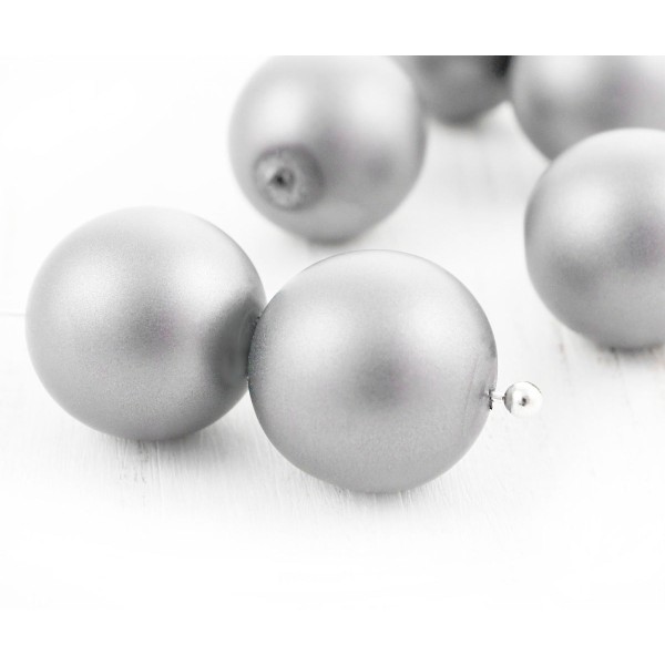 4pcs Argent, Perle d'Imitation Mat Ronde Pressée Druk Chunky Grand Grand Verre tchèque Perles de 12m - Photo n°1