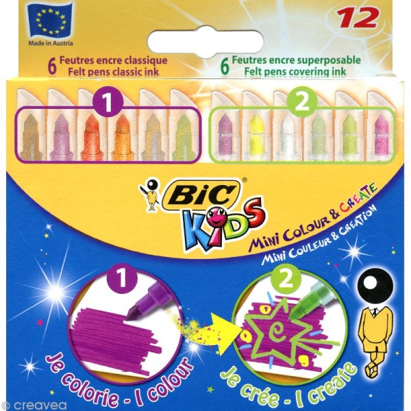 Feutres Bic Kids - Mini couleur et création - 12 feutres - Photo n°1