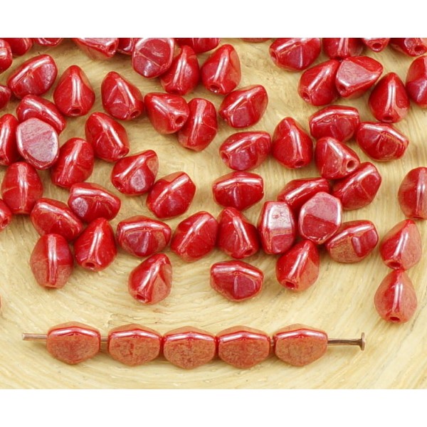 60pcs Opaque Rouge Corail Lustre Pincée Bicone à Facettes Entretoise tchèque Perles de Verre de 5mm - Photo n°1