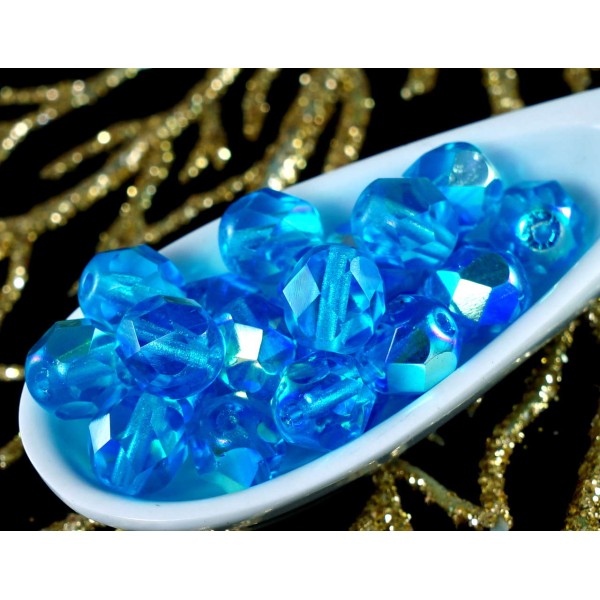 AB Aqua Bleu à Facettes Ronde Verre tchèque Feu Poli Perles de 7 mm 20pcs - Photo n°1