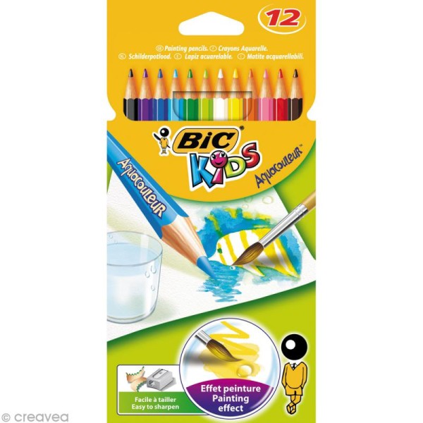 Crayons de couleur Bic Kids Aquacouleur - 12 crayons - Photo n°1