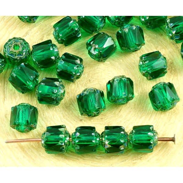 20pcs Picasso Cristal Vert Émeraude tchèque en Verre Cathédrale Facettes Feu Poli Perles de 6mm de N - Photo n°1