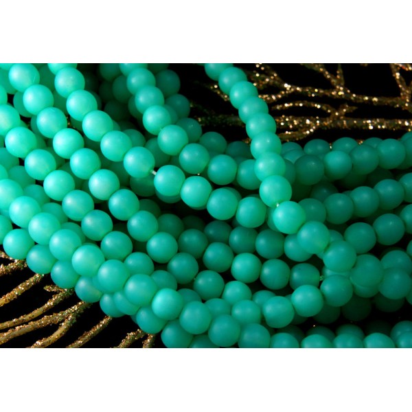 50pcs Mat Turquoise Vert Ronde Verre tchèque Perles de 6mm - Photo n°1