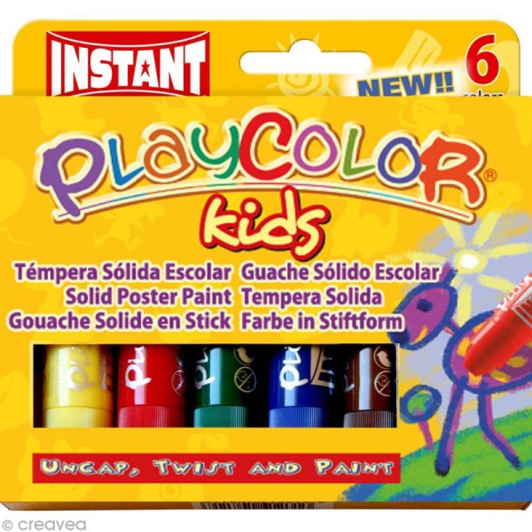 Gouache solide Playcolor en stick - 6 tubes de 10 g. - Photo n°1