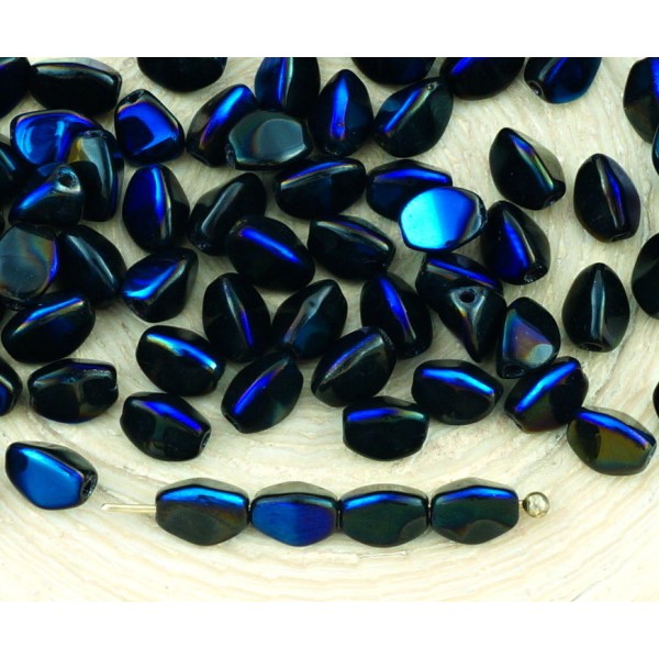 60pcs Opaque Jet Noir Bleu Azur du Lustre Demi-Pincée Bicone à Facettes Entretoise tchèque Perles de - Photo n°1