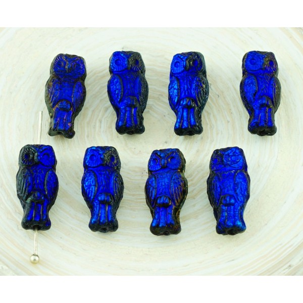 22pcs Petit Noir Bleu Azur à Deux Faces de Verre tchèque Chouette Perles Oiseau Animal Halloween 15m - Photo n°1