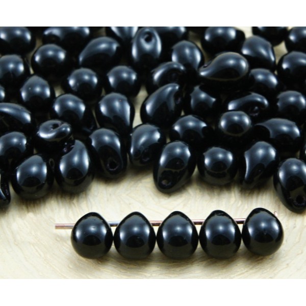 40pcs Opaque Noir de jais Larme Larme tchèque Perles de Verre de 5mm x 7mm - Photo n°1