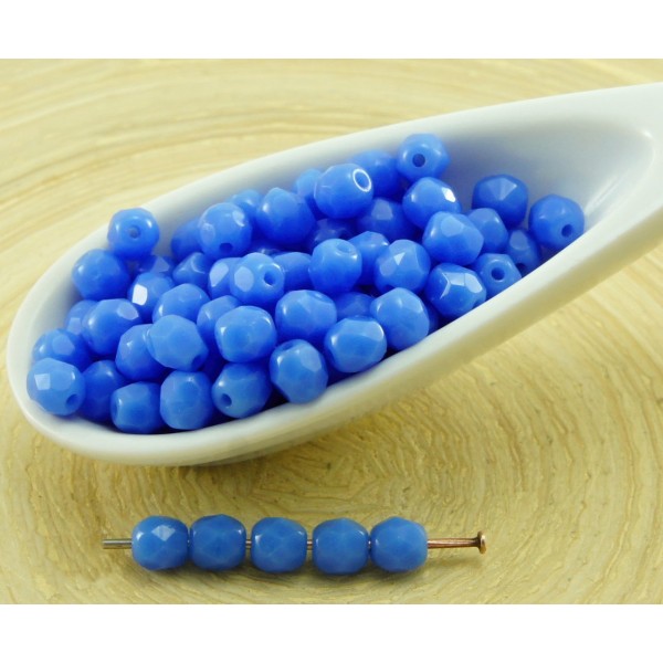 100pcs Opaque Lumière Bleu Saphir Ronde à Facettes Feu Poli Petite Entretoise tchèque Perles de Verr - Photo n°1